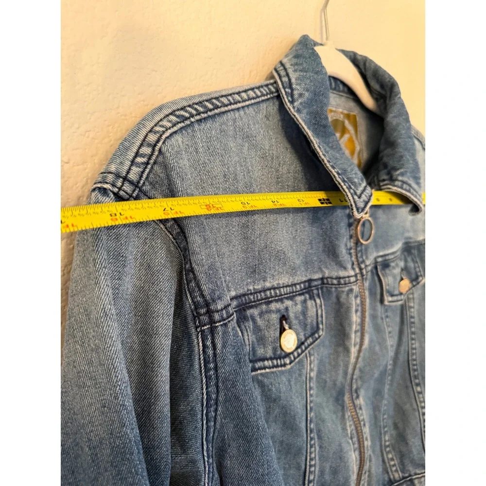 Michael Kors Denim Jacket Women Small Blue Excellent Cropped Zip Front O-Ring